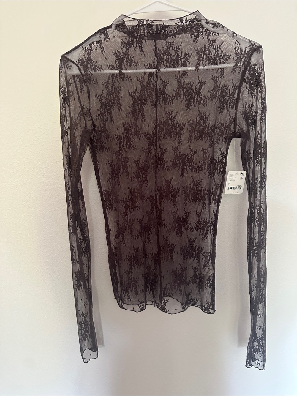 Free People Black Sheer Lace Long-Sleeve Tee